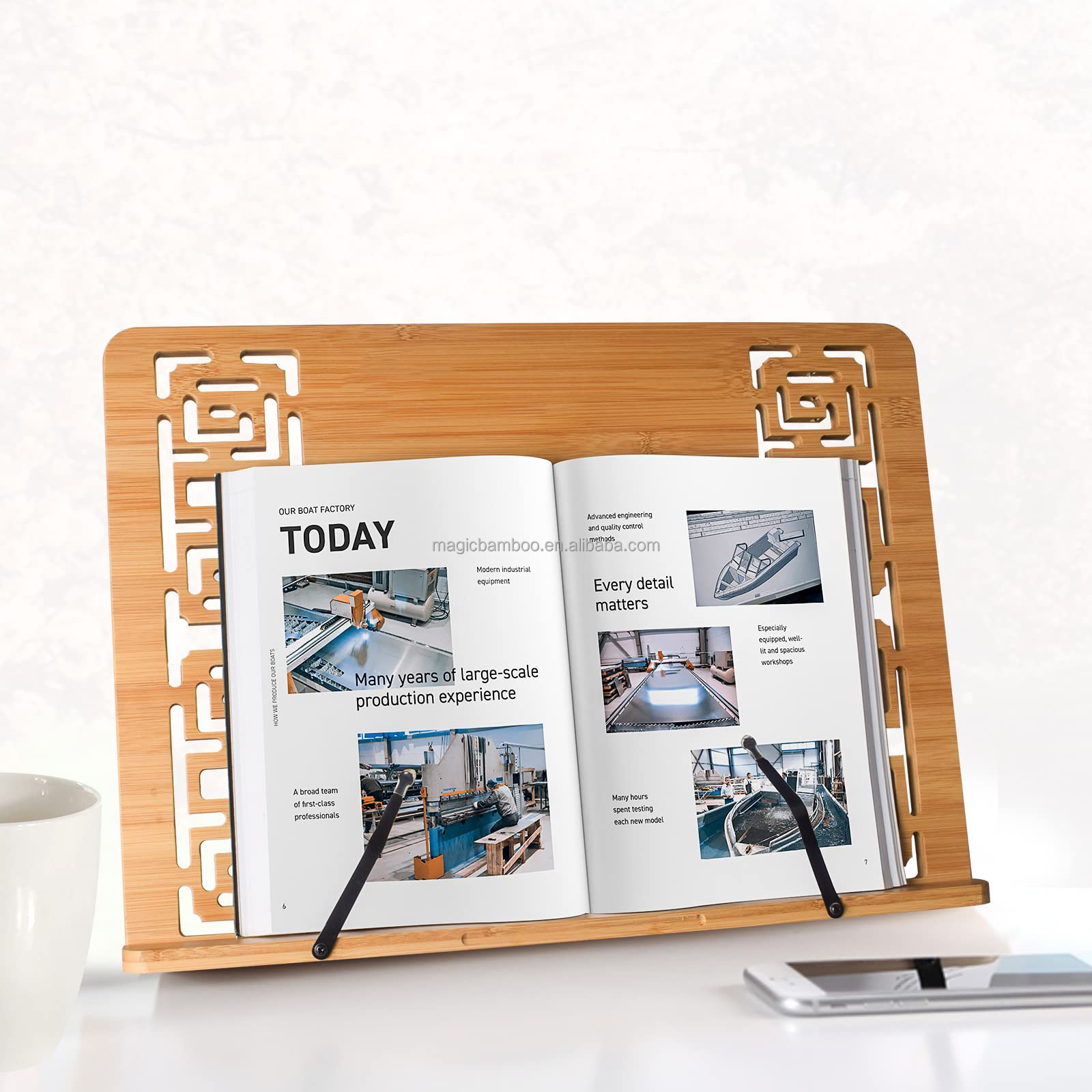 Rectangle Shaped Natural Bamboo Book Stand Tablet Holder with Retro Hollow Appearance