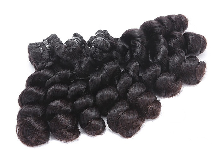 SGS Double Drawn Human Hair , Natural Color 1B Original Human Funmi Romance Hair Weft No Tangle