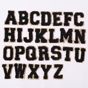 China A-Z Embroidered Alphabet Letters Gold Glitter Border Iron On Chenille Patches on sale