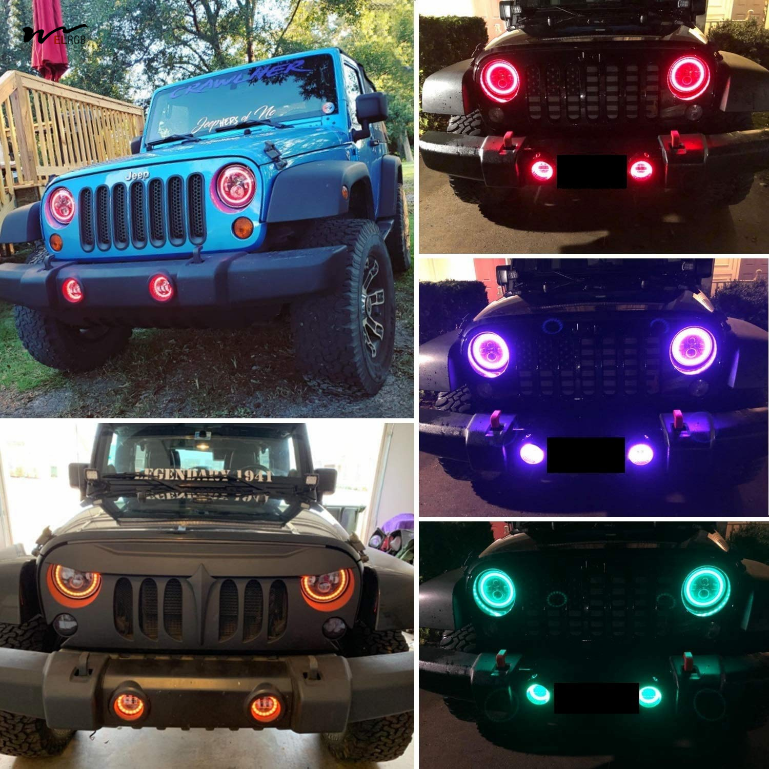 RGB Halo 7 Inch LED Headlight for Jeep Bluetooth APP Control Custom Colors