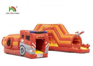 Quality PVC 0.55mm 21ft Red Fire Truck Inflatable Obstacle Course For Kids wholesale
