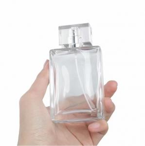 China 100ml Transparent Square Glass Perfume Bottle Pump Sprayer on sale