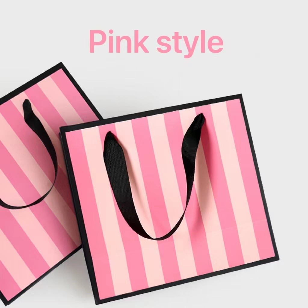 Pink Striped Pantone CMYK Cosmetic Paper Bags For Return Gifts