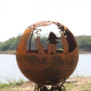 China Outdoor Fire Ball Corten Steel Sphere Round Fire Pit With Manual Ignition on sale