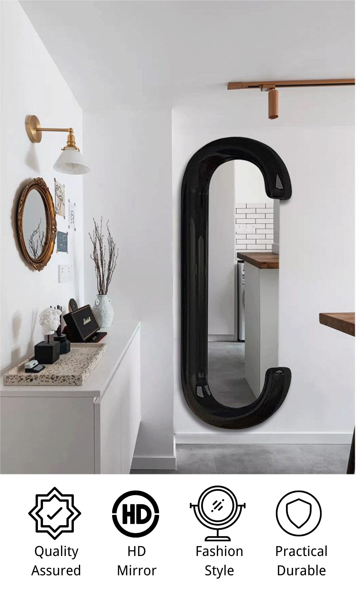 White Decorative Full Length Floor Led Mirror for Bathroom Decoration in Living Room