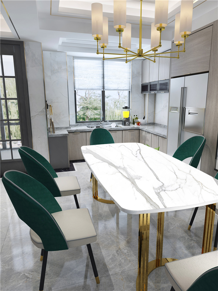 Adjustable 6 Person Round Dining Table Marble Stone Slab Top
