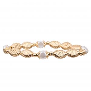 Quality Custom Gold Texture Oval Beads With Natural Fresh Water Pearl  Stretchy Handmade Beads Bracelets wholesale
