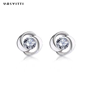 Lucky Flower Zircon  Clover Crystal  Diamond Stud Earrings