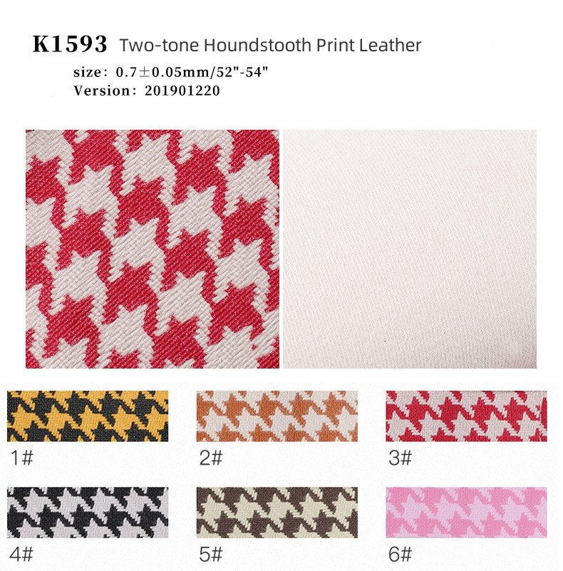 Houndstooth PVC Leather For Bags Customized Printed Leather Fabric Material