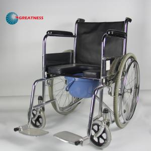 China 2 In 1 Folding Steel Wheelchair With Removable Seat Cushion Toilet Bowl Multipurpose Commode Chair on sale