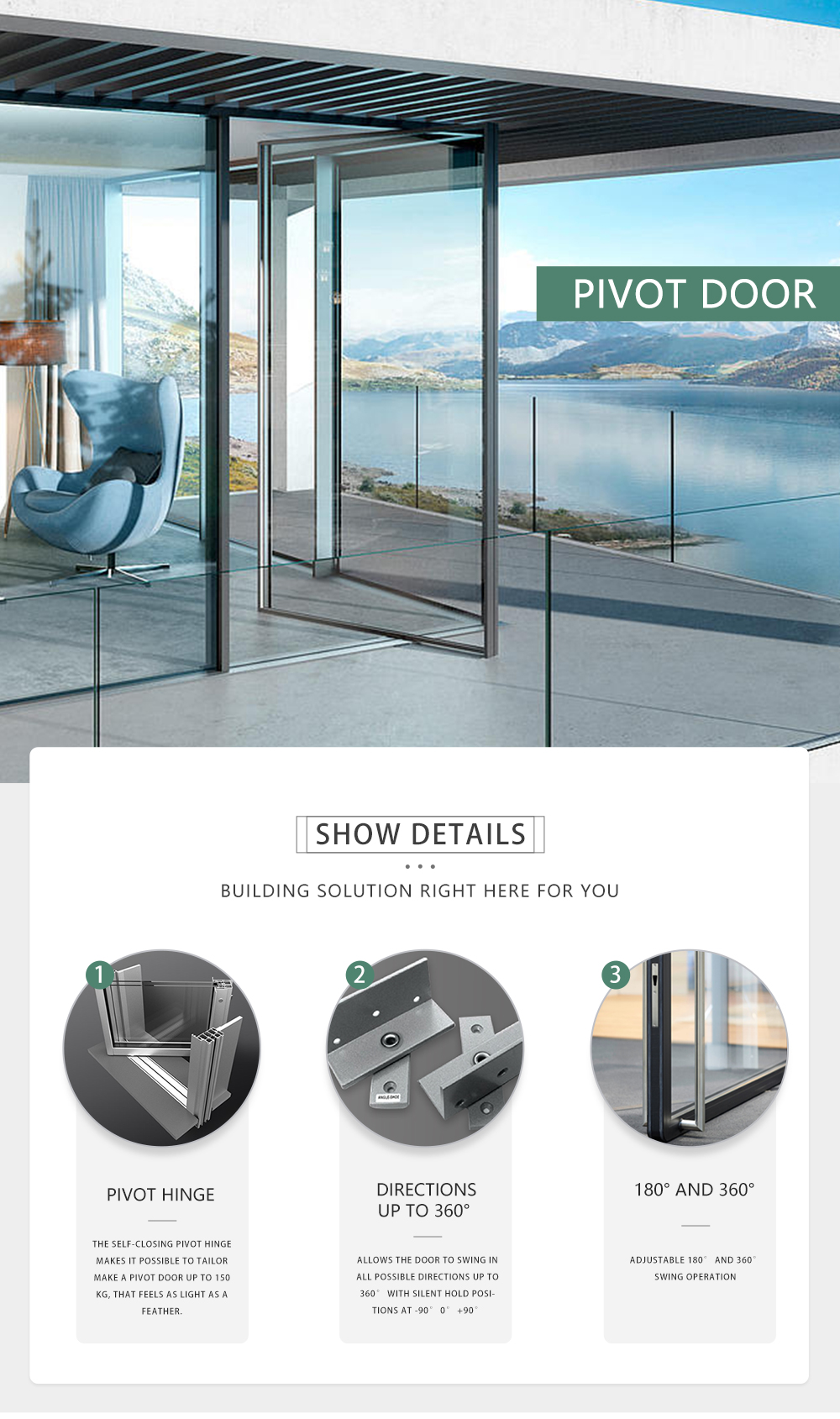 Customized Exterior Aluminum Doors Frameless Aluminium Glass Pivot Front Doors
