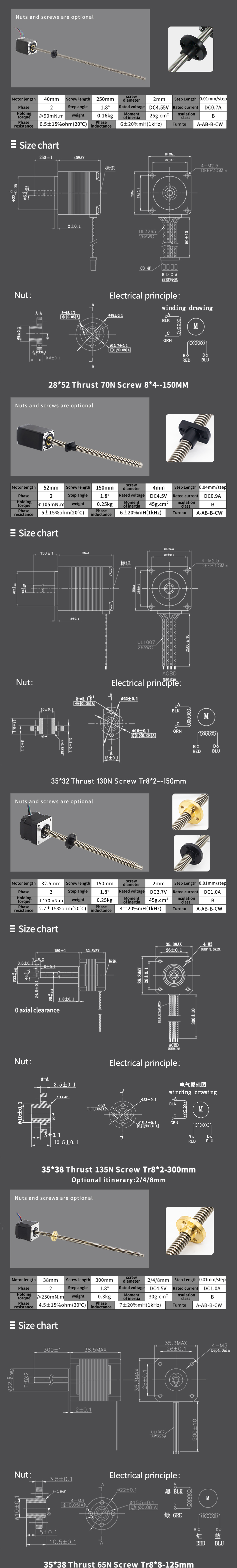 Hybrid Micro Threaded Shaft Stepper Motor Nema 14 Rated current 1A with Acme Leadscrew