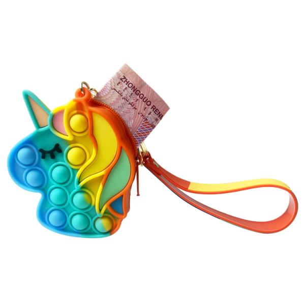 OEM ODM Kids Silicone Fidget Toys , Rainbow Unicorn Popper Purse