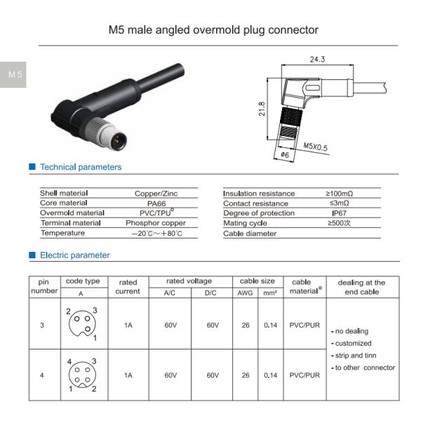 PVC Jacket IP67 Waterproof Cable Assemblies M16 4 Pin Circular Connector Type