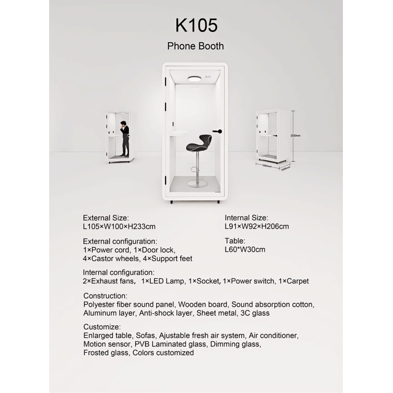 Adjustable Office Phone Booth Extendable Modular Acoustic Booths Whisper Quiet 15 dB