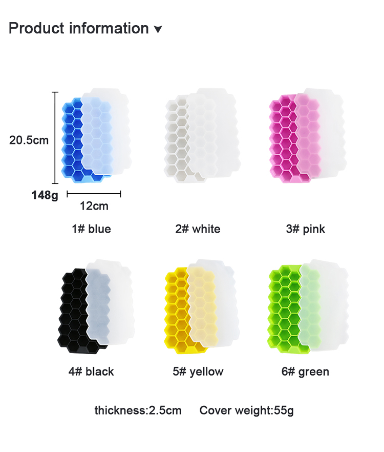 PVC Free Soft Rubber Ice Cube Tray With Lid Honeycomb Shape OEM