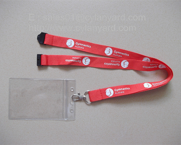 Personalized printed logo polyester lanyard with vinyl badge sleeve holder,