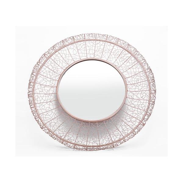 Modern Home Decor Round Mirrored Wall Art Rose Gold Hollowed-out Metal Frame