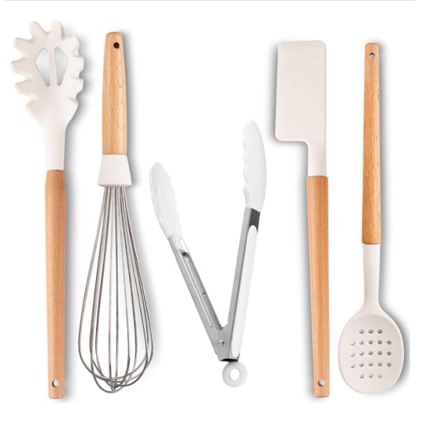 11-Piece White Silicone Kitchen Utensils Heat-Resistant BPA Free