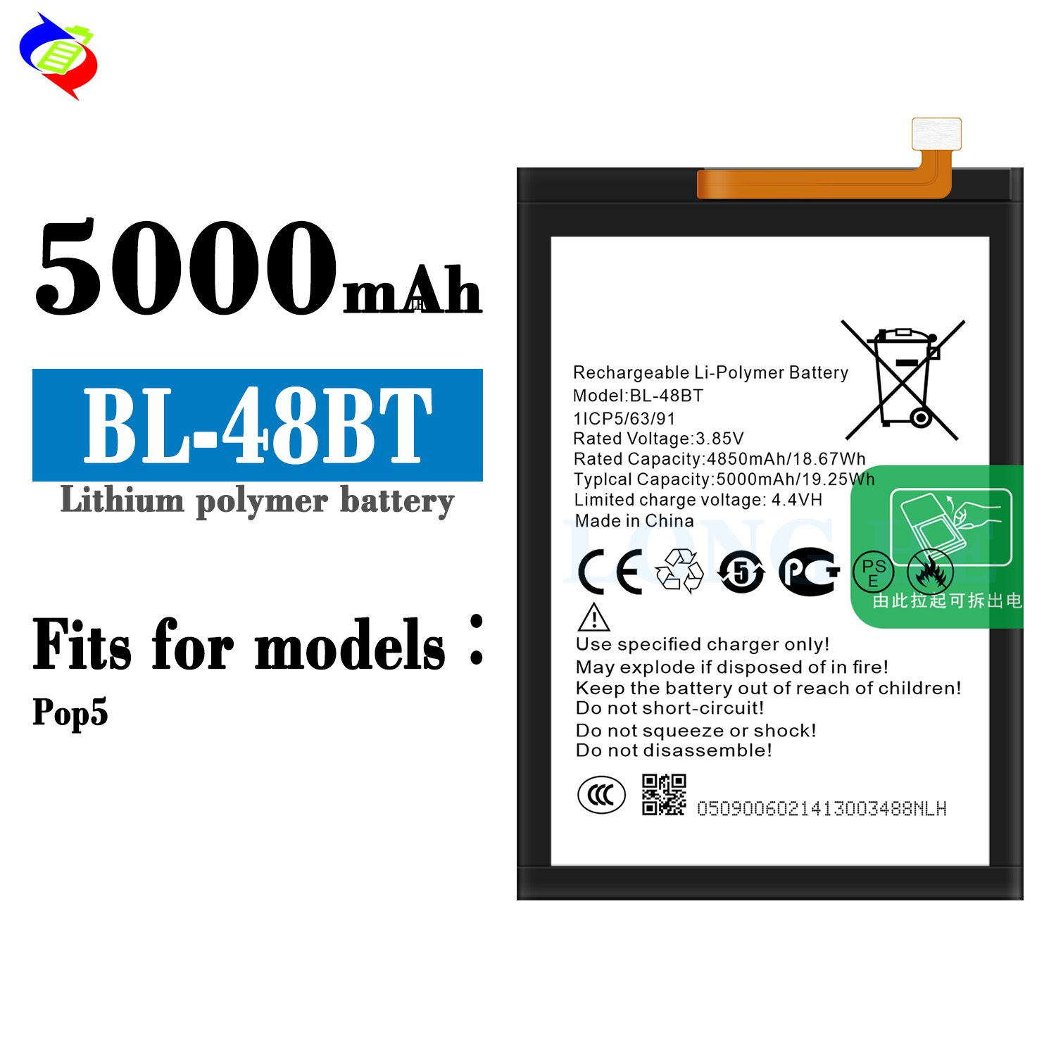 BL-48BT OEM ODM Mobile Phone Battery for Tecno 5000mAh Condition 100% Compatible