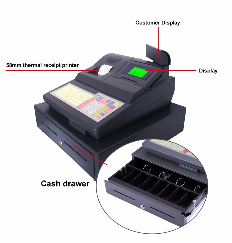 Not Touch Screen Mini Electronic Cash Register with Built-in 58mm Thermal Printer