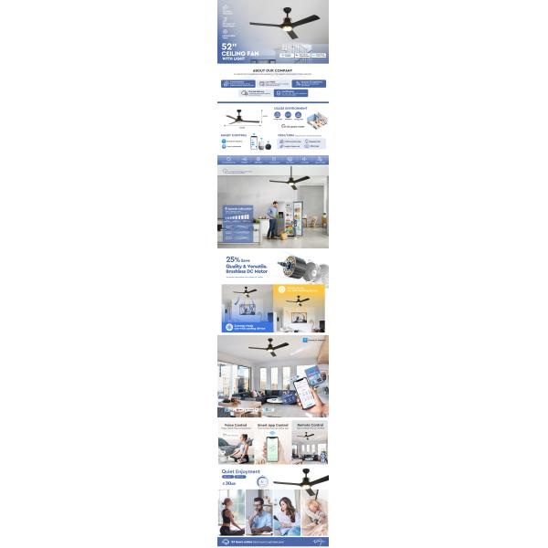 6 Speeds Remote Control LED Ceiling Fan with Modern Design and Comfortable Wind