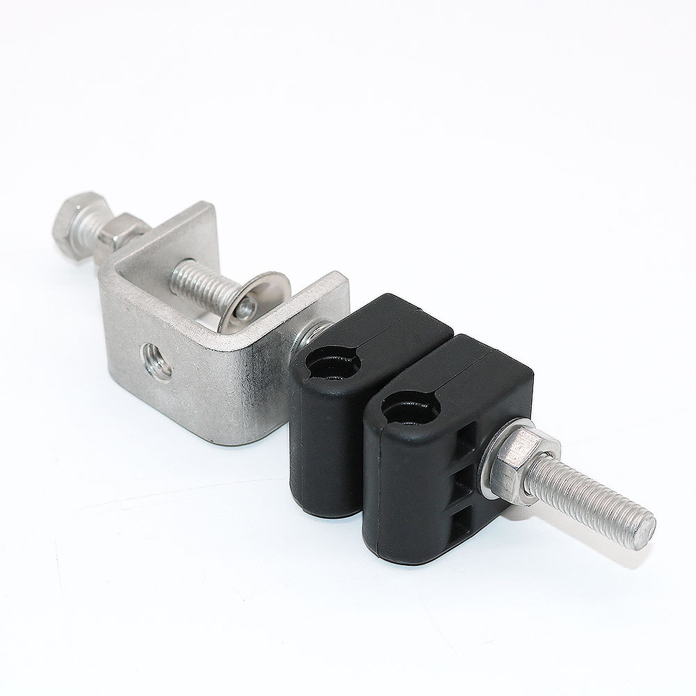 Black Finish 304 Stainless Steel Double Hole Fiber Cable Hangers RF 1/2" Feeder Clamp