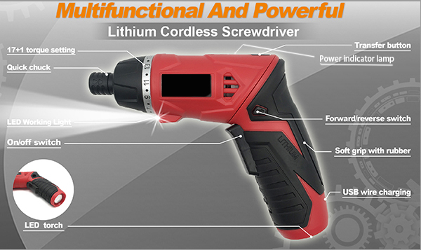 KCS626 1.3 Ah Lithium Battery Screwdriver Cordless Drill 3.6V 1/4 inch Multifunction