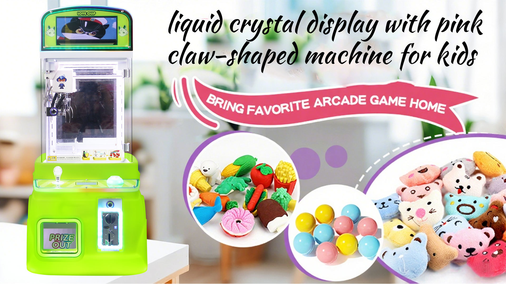 Display Screen-equipped Green Automatic Vending Machine Children's Arcade Game Mini Claw Machine