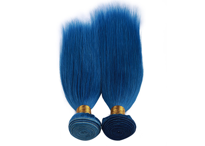 Double Stitch Weft Hair Extensions Human Hair Dark Blue Color AAAA Grade