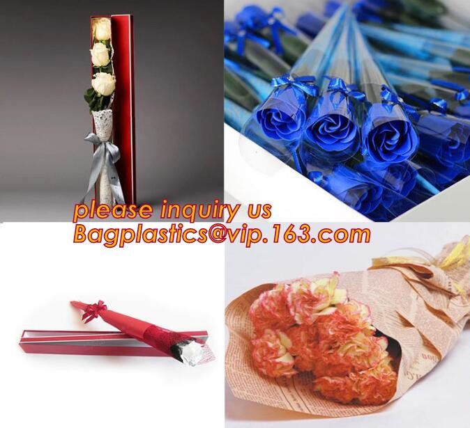 Paper box flower sleeve single rose flower wrapping sleeve,imprineted color high transparence clear flower sleeve PACK