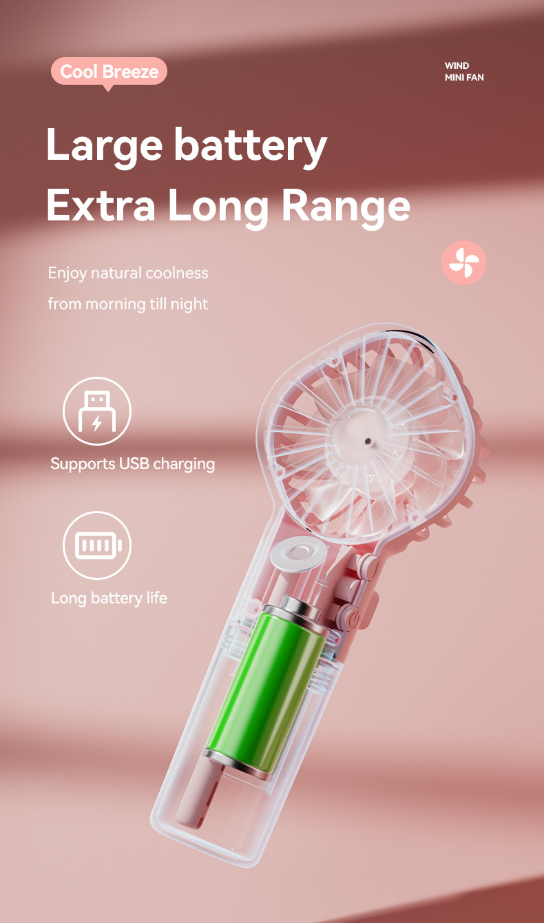 Household USB 18650 Lithium Battery Powered Water Mist Fan for Home Travel Office