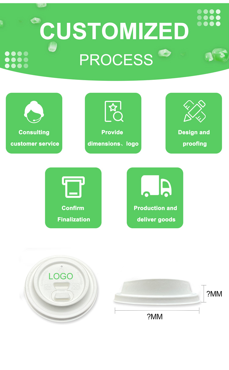 100% Compostable Biodegradable Disposable Sugarcane Bagasse 80mm 90mm Water Strawless Bubble Single Layer Paper Cup Lid