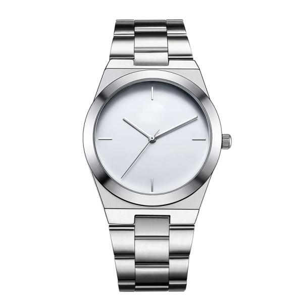 PC21S Movement Mens Silver Quartz Waterproof Wristwatch With White Face