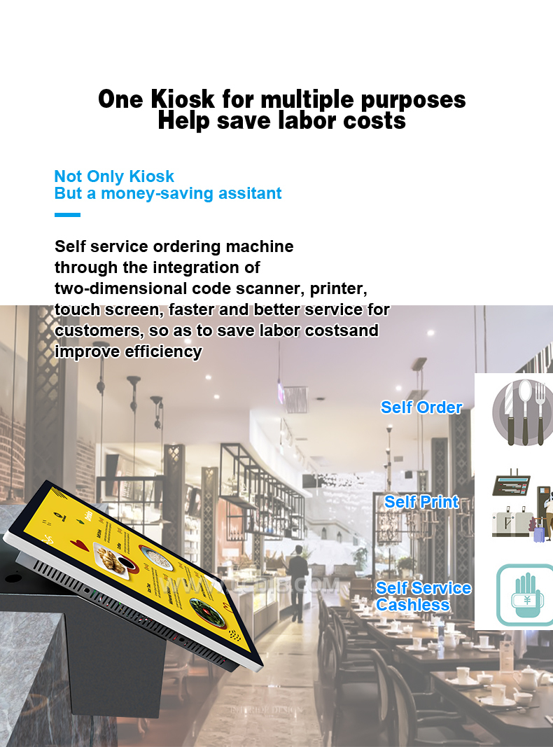 Standalone OS 15.6 inch Wall Mount Self Service Touch Screen Payment Machine with Scanner for QR code/Bar code/IC card