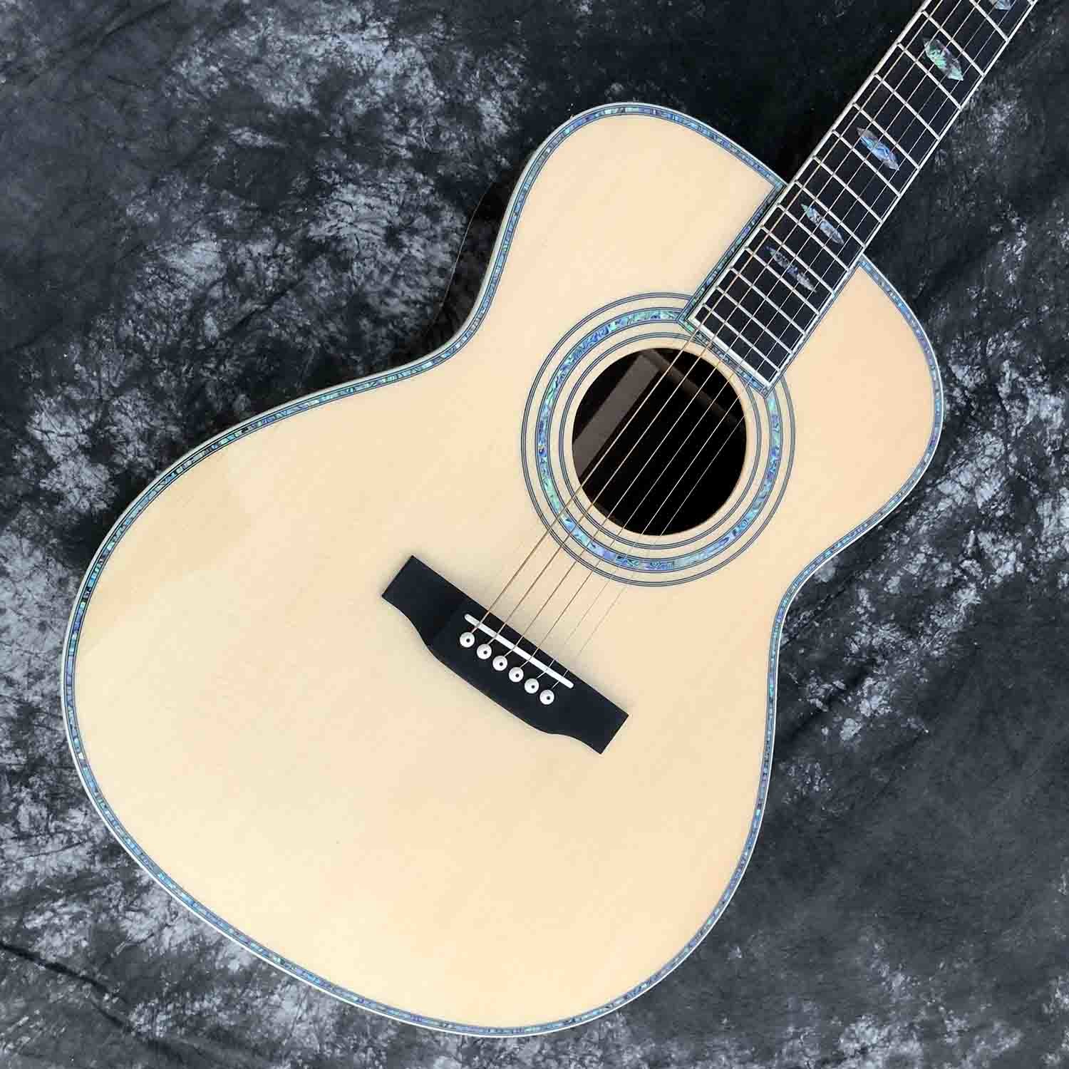 Custom Factory Made Grand Acoustic Classic Guitar 40 Inch OM Body Acoustic Guitar Solid Spruce Top Ebony Fingerboard Rea