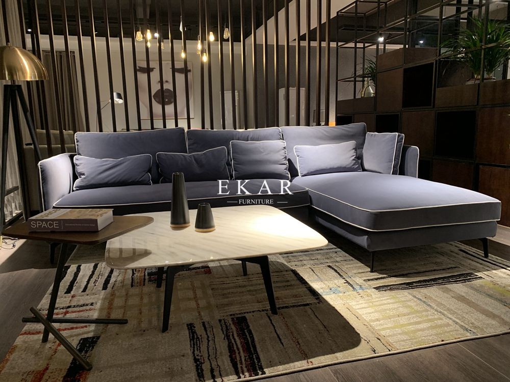 Home Modern Design Deep Green Fabric Sofa Set Corner Couch