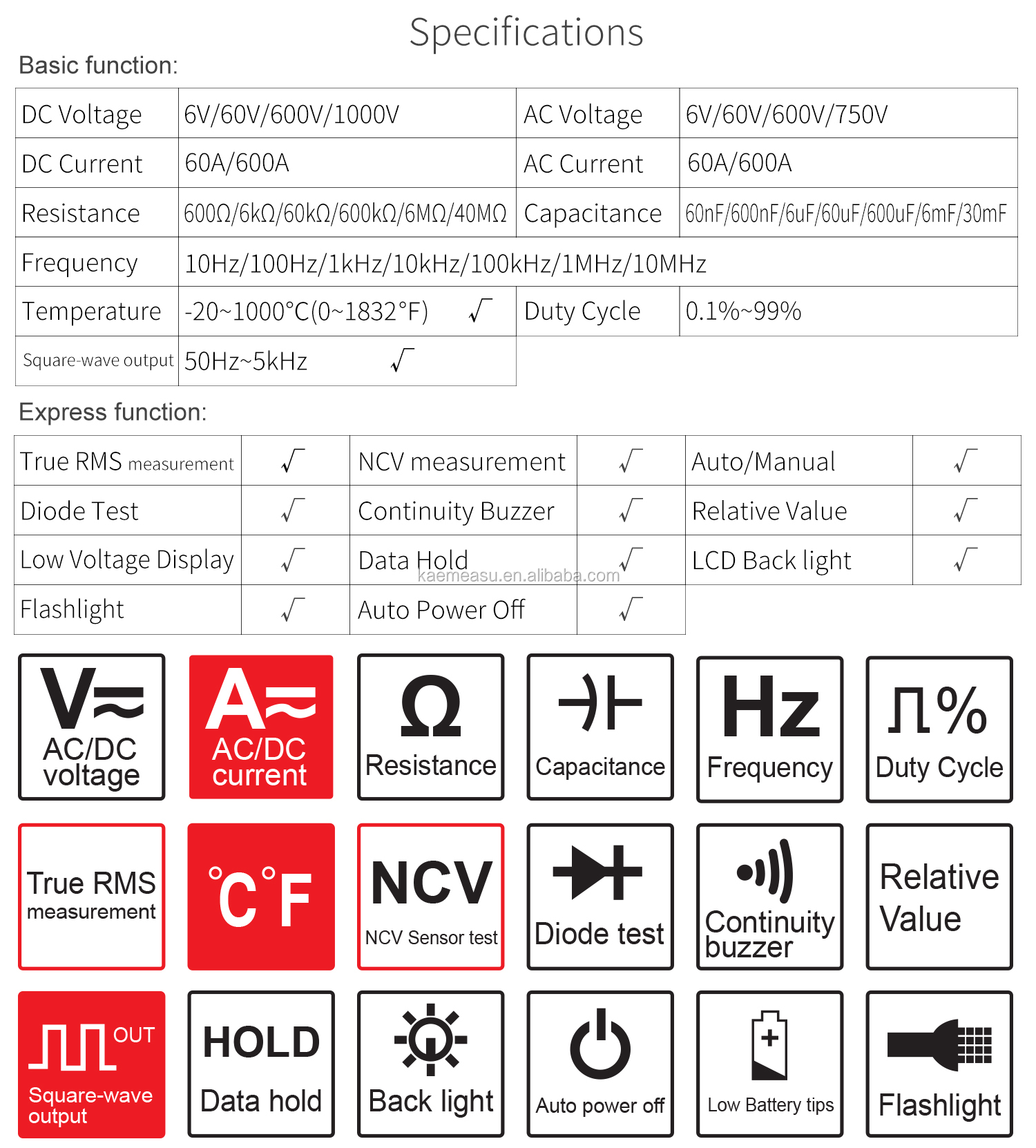 21D DC AC Digital Clamp Meter 3 5/6 Digit Automatic Diode Test Ture RMS Square Wave Output NCV Digital Clamp Meter Multimeter