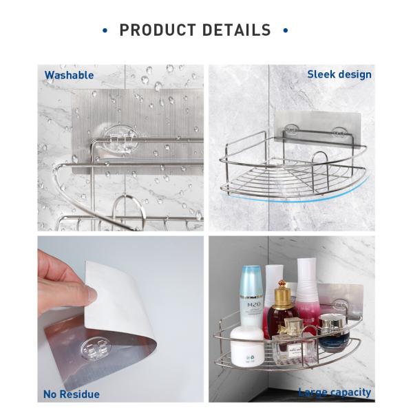 Nano WGO Corner Shower Caddy Rust Proof 10.1cm High Suction Fixed