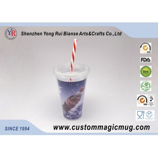 Double Layer Sporting Plastic Straw Cup , 16 oz Color Changing Mugs Custom