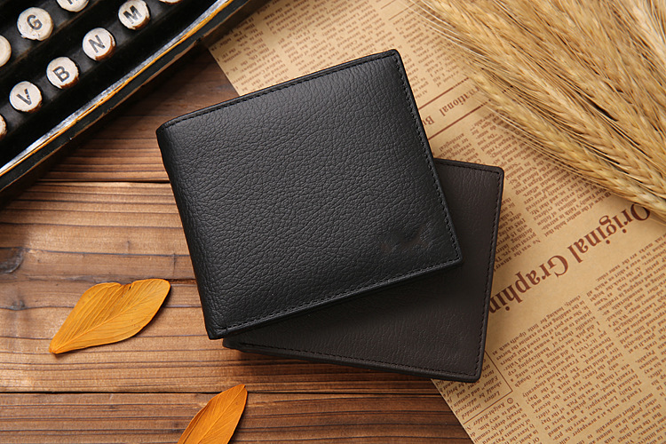 Men's Short Credit Card Holder Coin Purse Three Fold Zipper Pu Palmprint Leather Wallet