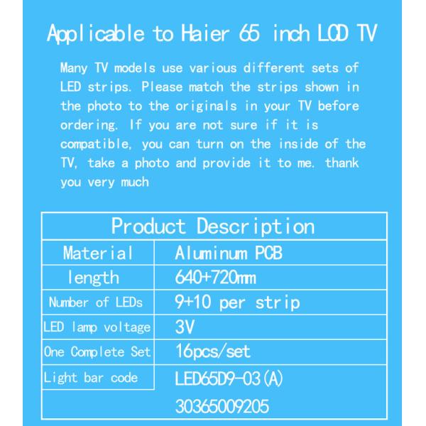 H65V6000 LE65D8810 Haier TV Backlight LE65A5000 LS65AL88K81 LS65AL88K88 LED65D9-03(A)