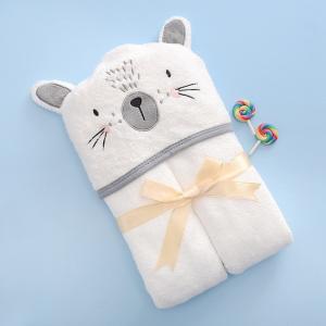 Quality Embroidered Logo Baby Hooded Bath Towel Infant Set 100% Cotton Natural Terry wholesale