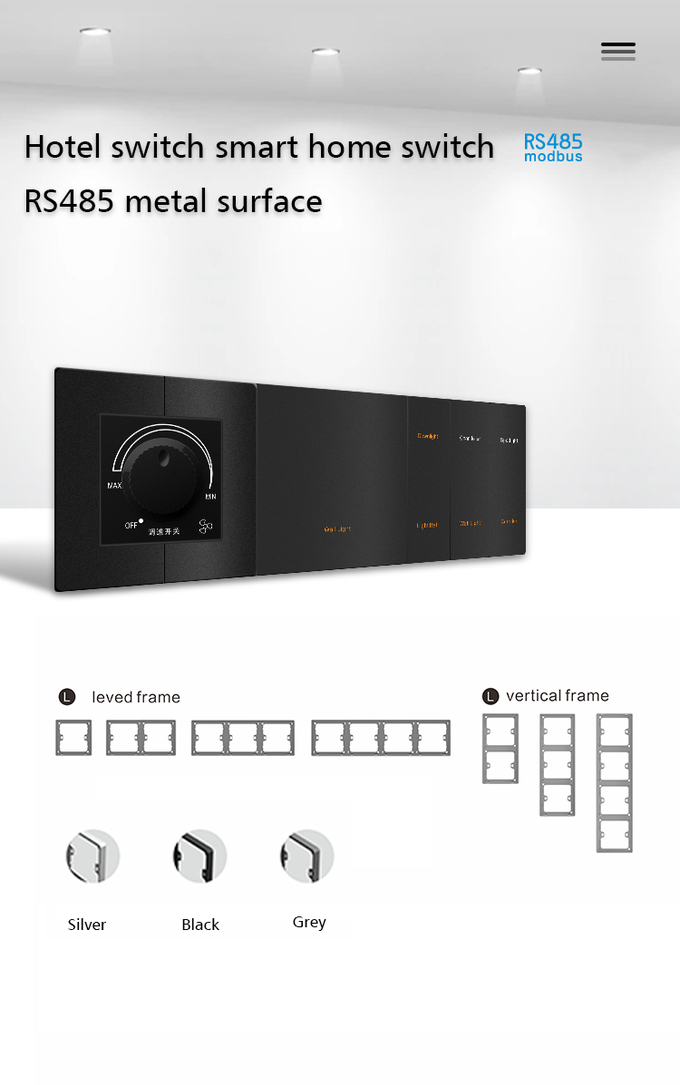 Aluminum Alloy Modbus Wall Switch , Electrical Light Switch 86mmx86mm