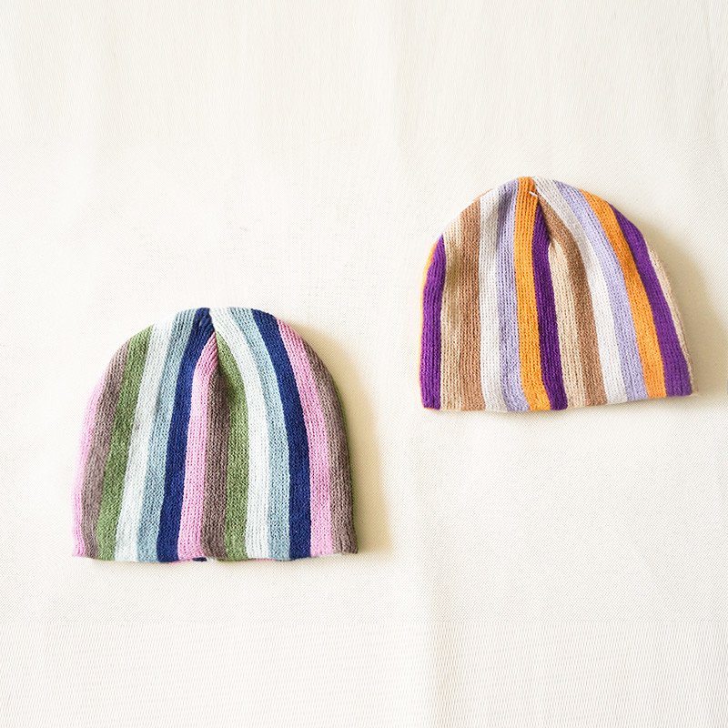New production Cheap Custom Winter colorful cool colorful striped Knitted Beanie Hat Cap for teenagers kids