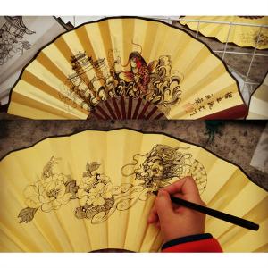 Quality Bamboo Craft Foldable Hand Fans Customized Fabric Folding Hand Fans For Party Gift wholesale
