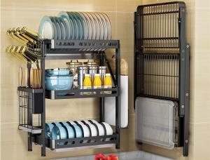 Quality Floor Standing Foldable Multi Layer Kitchen Shelf Dish Storage Rack Free Install wholesale
