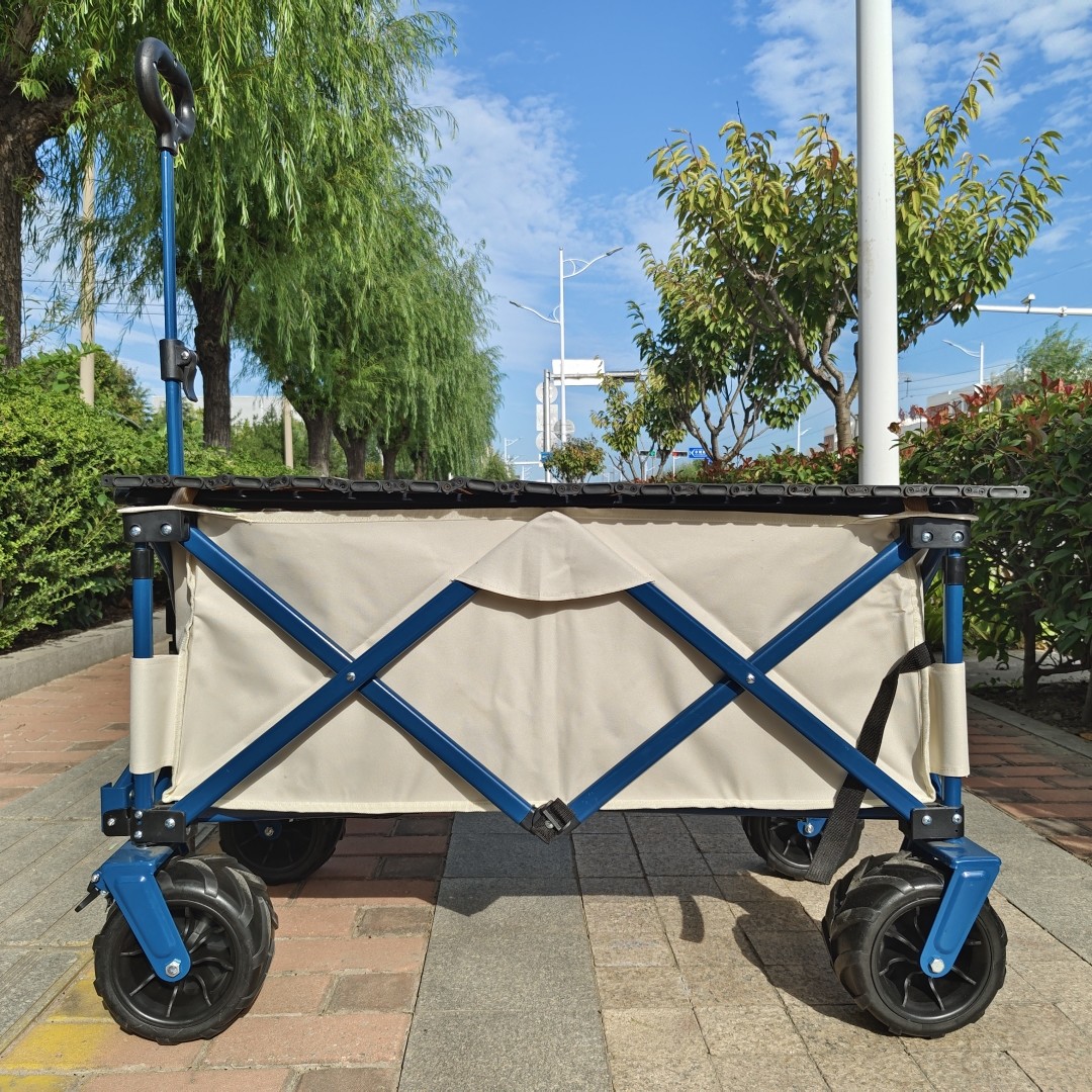 Extended Drawbar Beach Folding Truck Camper PU Wheel Heavy Steel Frame Wide Wheels
