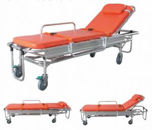 China Stainless Steel Foldable Multifunctional Hospital Emergency Ambulance Patient Stretcher Trolley With Four Wheels on sale