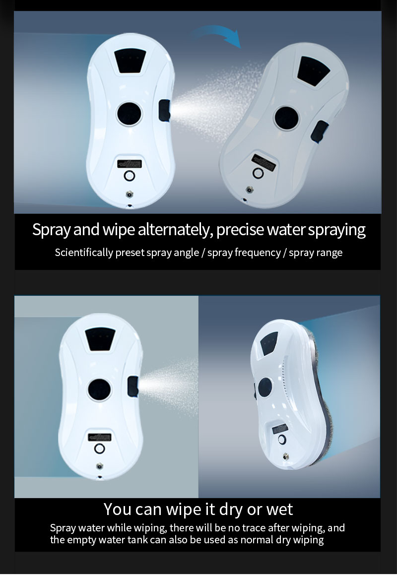 Remote/App Control Automatic Glass Cleaning Robot with Intelligent Spring Water System